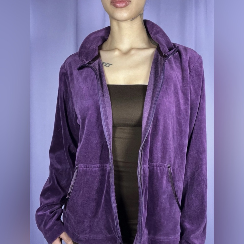 Erika Purple Mockneck Zip Up Velvet Jacket Womens Size M Y2K Juicy 2000s Glam